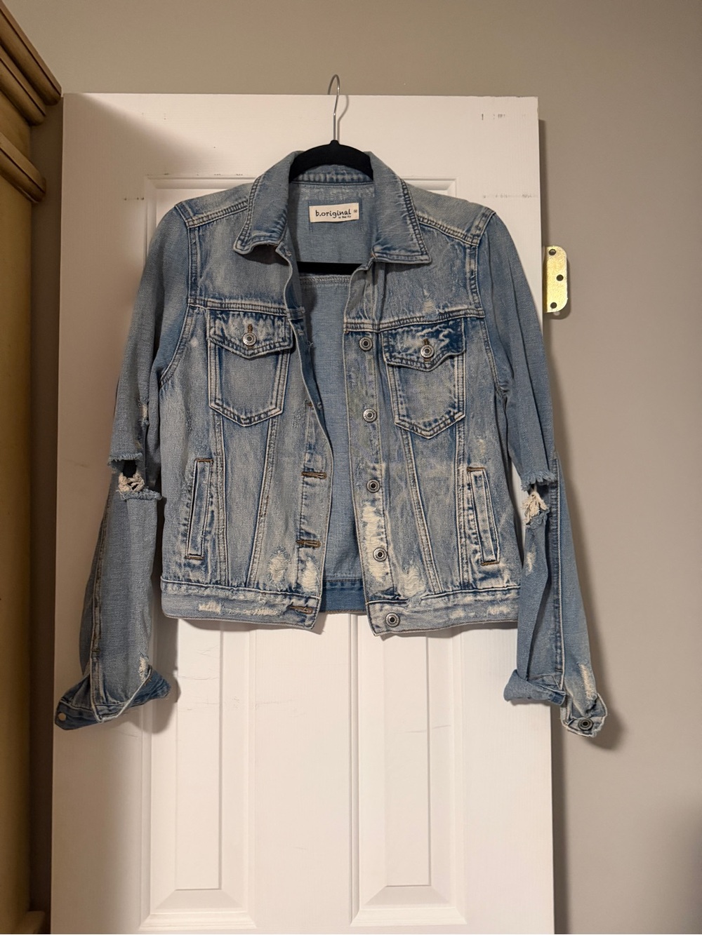 Light Wash Distressed Denim Trucker Jacket